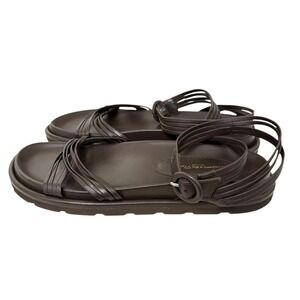 Gianvito Rossi Leather Flat Sandals Size 41 Brown Leather Strappy Ankle Wrap